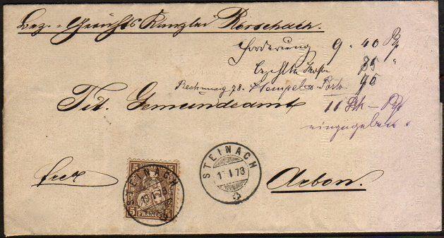 SWITZERLAND 1878 5f on cover ex STEINACH...................................46673