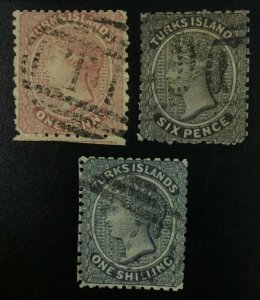 MOMEN: TURKS ISLANDS SG #1-3 1867 USED £260 LOT #61987