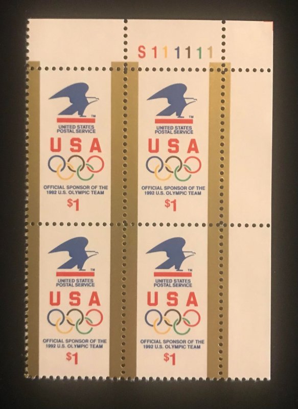 2539 Plate Block of 4, MNH, $1 USPS Olympics