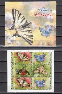 Moldova, Scott cat. 443 B. Butterflies sheet of 6, Booklet.