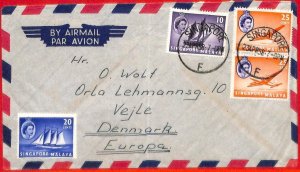 aa2370  - MALAYA Singapore - POSTAL HISTORY -  AIRMAIL COVER to DENMARK 1958