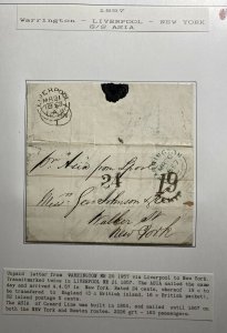 1857 Warrington England Letter Sheet Cover To New York USA Via SS Asia Wax Seal
