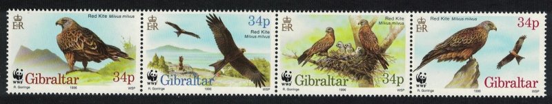 Gibraltar Birds WWF Red Kite strip of 4v 1996 MNH SC#716 a-d SG#784-787