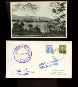 ? RMS AORANGI last voyage SYDNEY Australia  postcard / PAQUETBOT cover Canada