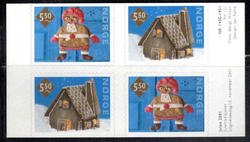 Norway Scott 1320-1321a  Christmas  2001 self adhesive booklet pane