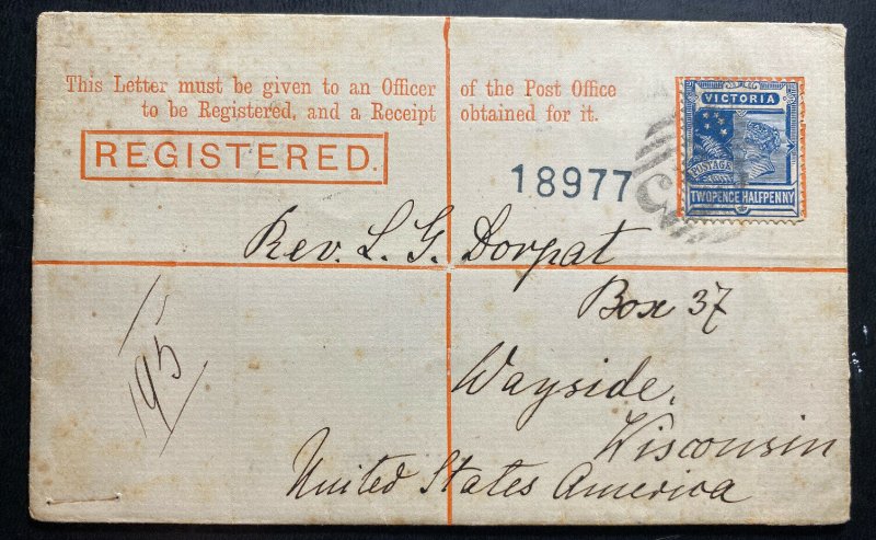 1903 Dimbola Australia Registered Cover To Wayside WI USA H&GC9