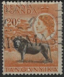 Kenya (KUT) 107 (used) 20c lion, Eliz. II, org & black (1954)