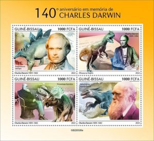 Guinea-Bissau - 2022 Charles Darwin & Dinoasurs - 4 Stamp Sheet - GB220326a