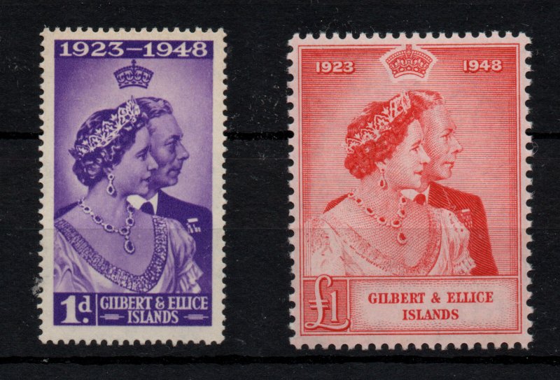 Gilbert & Ellice 1948 Silver Wedding MNH SG57-58 WS43211