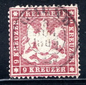 Wurttemberg #27a, Used, claret shade, VF,  CV $350.00  ...   7020026