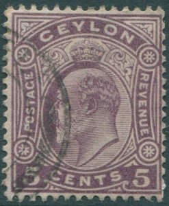 Ceylon 1908 SG289 5c deep purple KEVII mult crown CA wmk #2 FU (amd)