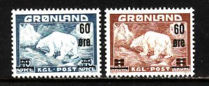 Greenland-Sc.#39-40-unused NH set-Polar Bears-1956-#39 has a very