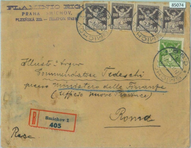 85074 - Czechoslovakia - Postal History -  REGISTERED COVER to ITALY 1922