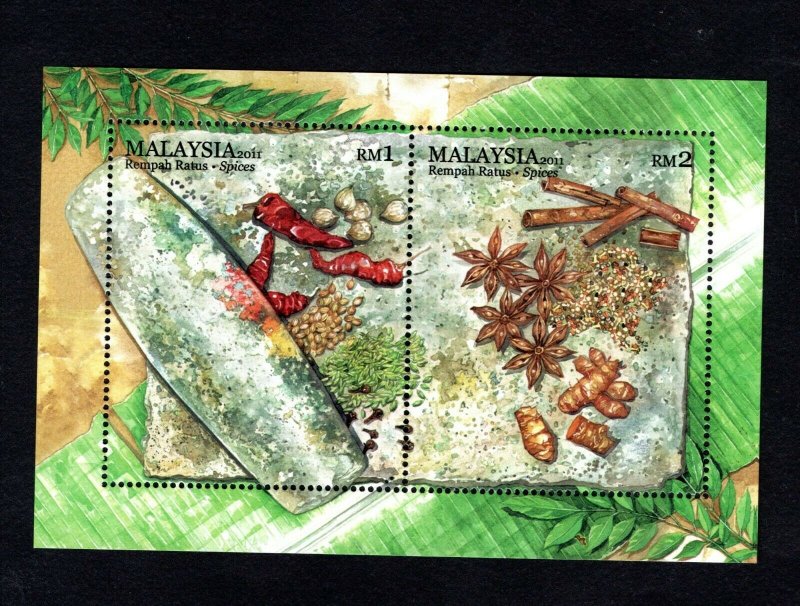 2011- Malaysia - Malaysian Spices- Plant Flower Chili Ginger Food- Block MNH** 