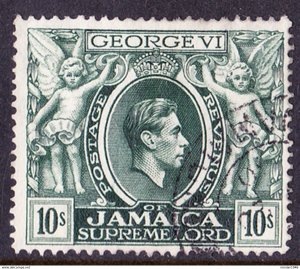 JAMAICA 1938 KGVI 10 Shillings Myrtle Green SG 133 Perf 12.5 Fine Used