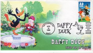 AO-3306-4, 2000, Daffy Duck, First Day Cover, Add-on Cachet, Looney Tunes, Picto