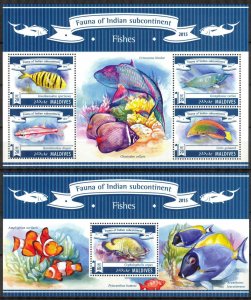 Maldive Islands 2015 Marine Life Fishes Sheet + S/S MNH