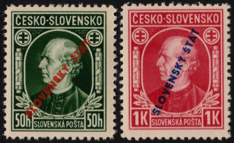 ✔️ SLOVAKIA 1939 - ANDREJ HLINKA OVERPRINT PERF 12½ - SC.24/25 MNH OG [SK0024]