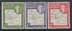 Falkland Islands, SG G9b-G11a, MHR Dot in T variety