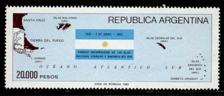 Argentina 1411 MNH Map, Flag, Recovery of the Malvinas