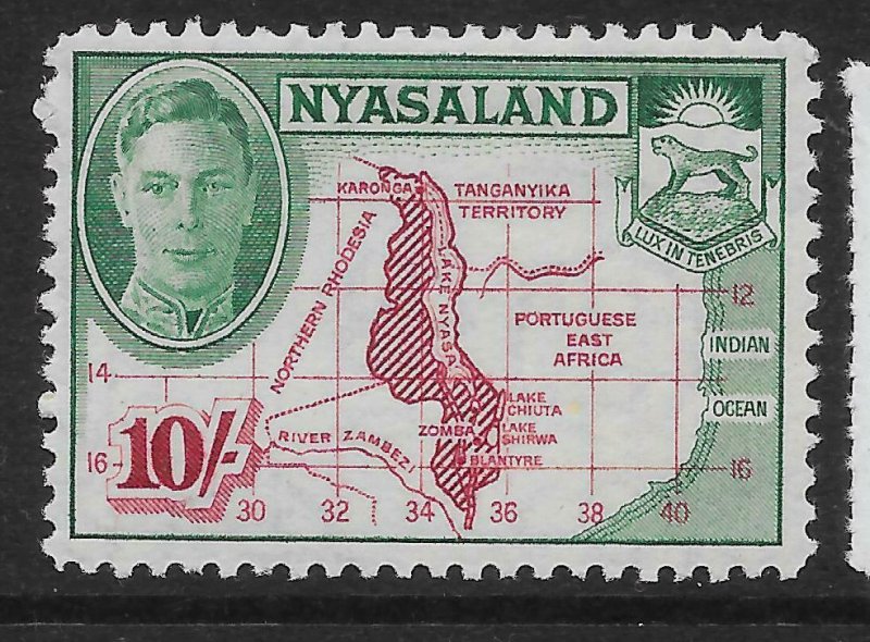 NYASALAND SG156 1945 10/= CLARET & EMERALD MTD MINT