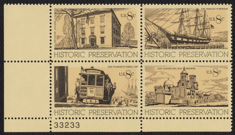#1443a 8c Historic Preservation, Plate Block [33233 LL] **ANY 5=FREE SHIPPING**
