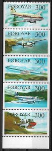 1985 Faroe Islands 134-8 Passenger Aviation booklet pane of 5 MNH SCV$16.00