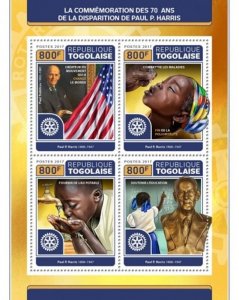 Togo - 2017 Paul P. Harris Anniversary - 4 Stamp Sheet - TG17321a