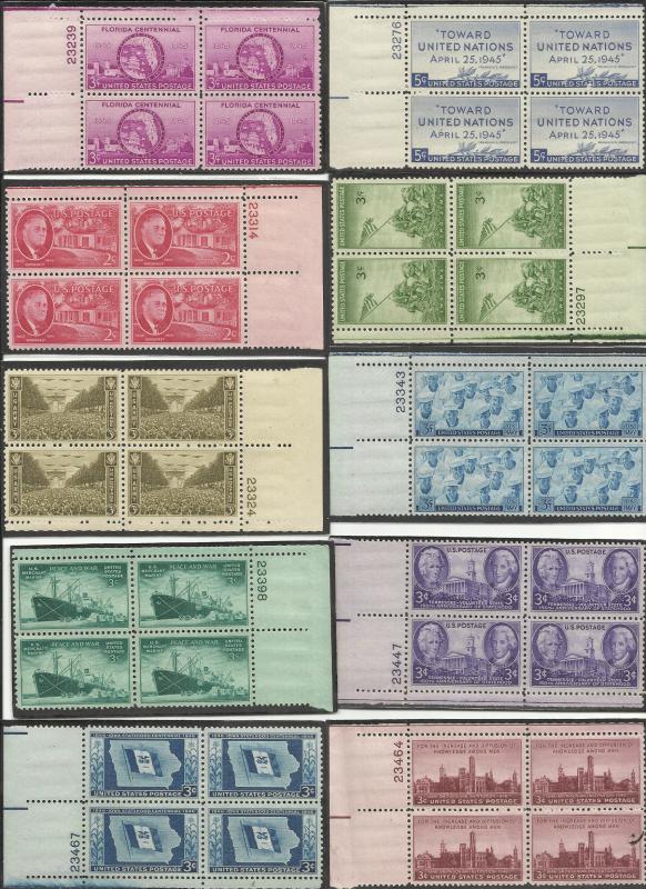 927-9, 931, 934-6, 939-45, 949 etc 20 3c Pl# Blocks MNH VF Centering In Mounts