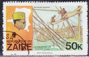 Zaire 909 USED 1979 Pres. Mobotu, Map of Zaire, Fishermen