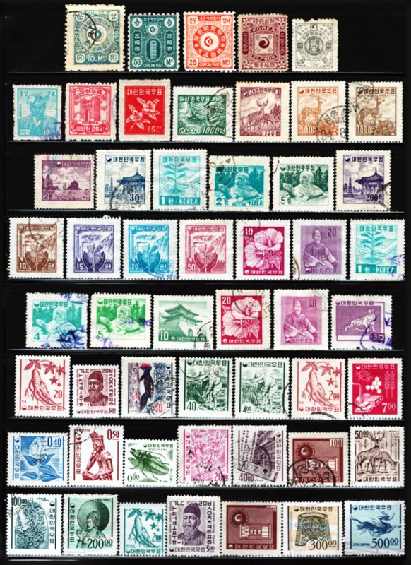 Korea #2/#374a 1884-1966 1h-500w Lovely Assortment MH, Unused & Used 52 Items
