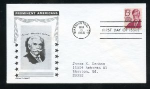 US 1288 Oliver Holmes 15c ADDR Cachet Craft cachet FDC