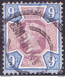 GREAT BRITAIN 1890 QV 9d Dull Purple & Blue SG209 Used CV £40
