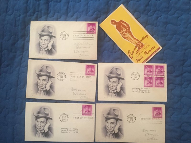 5 Will Rogers FDC - one with insert information