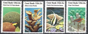 United States #1827-30 15¢ Coral Reefs (1980). Four singles. MNH