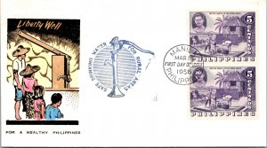 Philippines FDC 1956 - Liberty Well - 2x5c Stamp - Pair - F43314