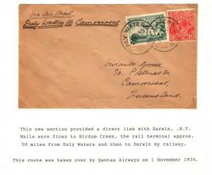 AUSTRALIA Air First Flight Cover *Daly Waters NT* Camooweal 1934 {samwells}PA27