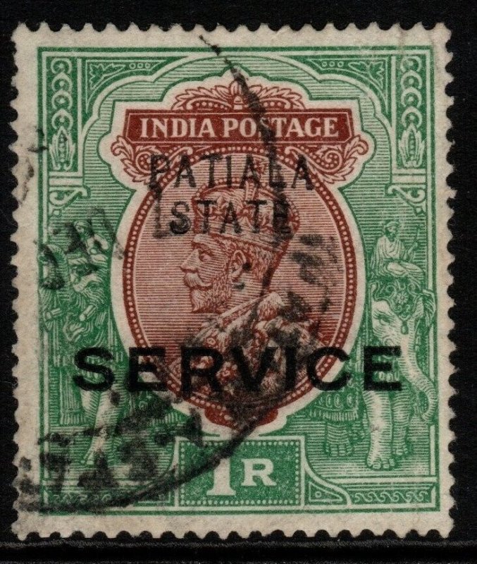 INDIA-PATIALA SGO43 1913 1r RED-BROWN & DEEP BLUE-GREEN USED