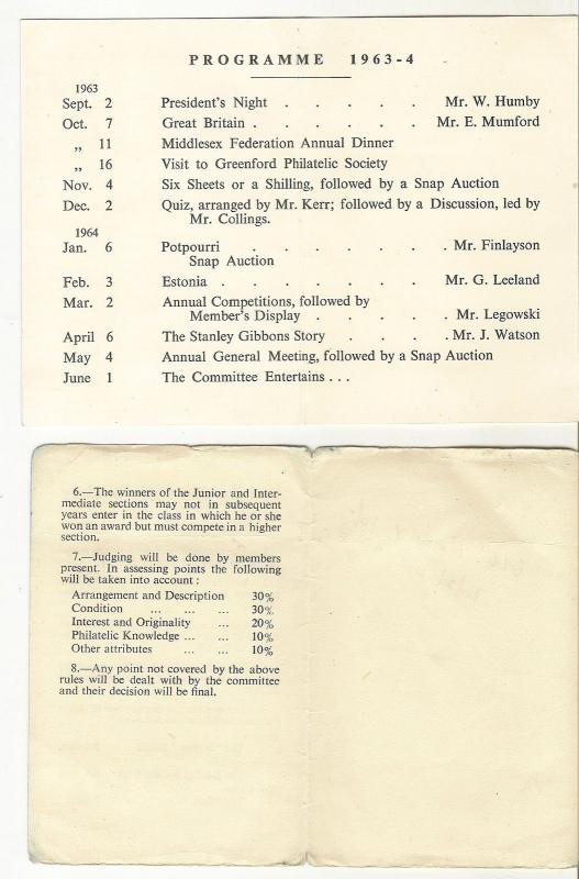 Ruislip Philatelic Society 1964 Programme & Competition
