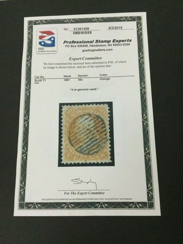 MOMEN: US STAMPS #71 USED PSE CERT XF LOT #87710