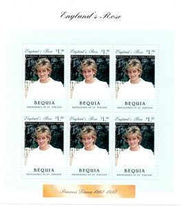 Bequia 1997 - Princess Diana - Sheet of 6 Stamps -  Scott #301 - MNH