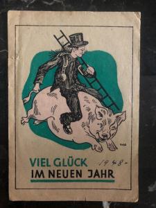 1948 Germany AMG Postcard cover To Trunkey Australia good luck in the new year