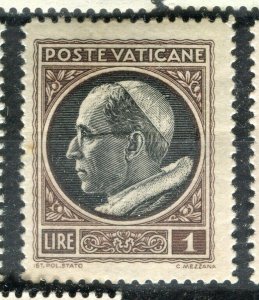 VATICAN; 1945 early Pictorial issue fine Mint hinged 1L. value