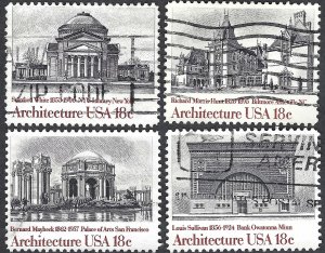 United States #1928-1931 4x18¢ American Architecture (1981). 4 singles. Used.