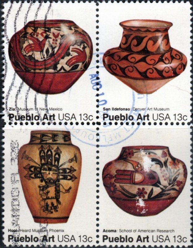 United States 1709a - Used - 13c Pueblo Pottery (Blk/4) (1977) (cv $1.20)