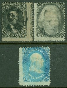 EDW1949SELL : USA 1868 Sc #92, 93, 98 Used. Nice looking. Small faults. Cat $755