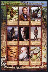 CONGO B. - 2012 - Charles Darwin - Perf 9v Sheet - MNH - Private Issue