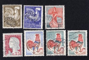 France 1957-62 5f to 30f Cock,  Marianne, Scott 840, 910, 927, 968, 1024, 1024B