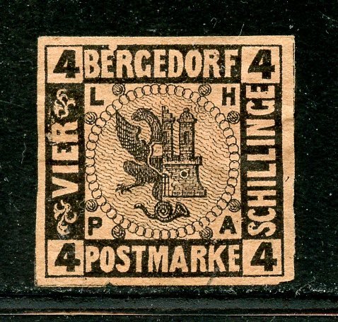 Bergedorf # 5, Mint No Gum, Pencil marking on back. CV $ 25.00.   (5)