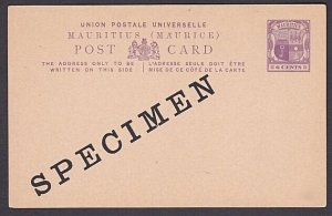 MAURITIUS 2c Arms postcard SPECIMEN overprint - fine.......................A2203